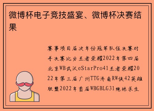微博杯电子竞技盛宴、微博杯决赛结果