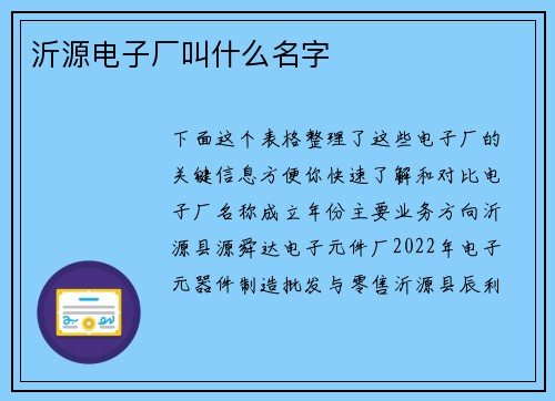 沂源电子厂叫什么名字